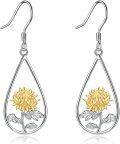 wholesale 925 Sterling Silver Gold Plated Sunflower Teardrop Dangle Earrings for Women Girls  4cm Long-0-0
