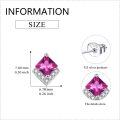 wholesale  Sterling Silver Cubic Zirconia Crystal Birthstone Stud Earrings - 7.8mm Pink Square Design for Sensitive Ears-0-3