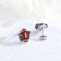 wholesale 925 Sterling Silver Football Design Stud Earrings with Black Claws and Red Enamel Sporty Gift Idea-0-1