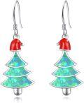 wholesale 925 Sterling Silver Blue Green Opal Christmas Tree Snowflake Drop Earrings-0-0