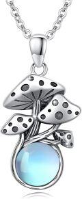 wholesale 925 Sterling Silver Blue Moonstone & Moss Agate Mushroom Pendant Necklace-0-0