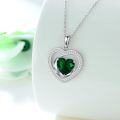 wholesale 925 Sterling Silver Green Lab-Grown Emerald Heart Pendant Necklace for Women-0-1