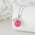 wholesale 925 Sterling Silver Pink Jade Rabbit Animal Charm Necklace s for Girls and Women-0-3