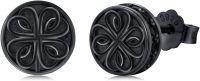 wholesale 925 Sterling Silver Black Onyx Zircon Celtic Viking Stud Earrings Hypoallergenic Punk Gothic Jewelry for Women Men-Four Leaf Clover-Four Leaf Clover