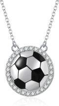 wholesale 925 Sterling Silver Black and White Soccer Ball Pendant Necklace for Sports Lovers-0-0