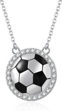 wholesale 925 Sterling Silver Black and White Soccer Ball Pendant Necklace for Sports Lovers-Soccer