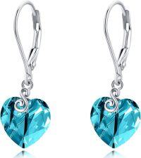 wholesale 925 Sterling Silver Austrian Crystal Heart Birthstone Dangle Drop Earrings-December