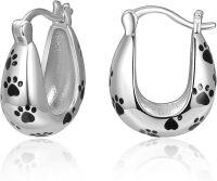 wholesale 24K Gold Plated Sterling Silver Chunky Hoop Earrings for Women-Paw Print (Silver)-Black