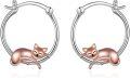 wholesale 925 Sterling Silver Sleeping Cat Hoop Earrings - Adorable Animal  for Women and Girls-0-0