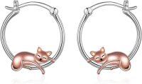 wholesale 925 Sterling Silver Sleeping Cat Hoop Earrings - Adorable Animal  for Women and Girls-cat
