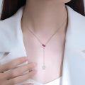wholesale 925 Sterling Silver & Ruby Red Zircon Butterfly Lariat Necklace for Women, 18-0-1