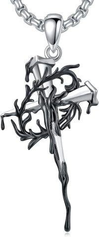 wholesale 925 Sterling Silver Gothic Hammered Cross Necklace with Black Plating and  -B.Nail Cross(Blood and Thorns)
