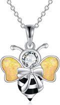 wholesale 925 Sterling Silver Bee Necklace with Opal and Crystal Daisy Pendant for Women & Teenage Girls - Christmas Gift Idea-0-0