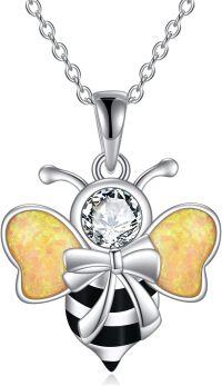 wholesale 925 Sterling Silver Bee Necklace with Opal and Crystal Daisy Pendant for Women & Teenage Girls - Christmas Gift Idea-Bee Necklace2