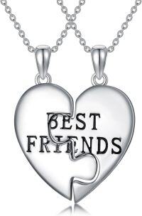 wholesale 925 Sterling Silver BFF Necklace Set - Best Friend Heart Pendant Gift for Women-Pure