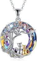 wholesale  Sterling Silver Abalone Stone Moon Black Cat Necklace Tree of Life Jewelry Cat Lover Gift -0-0