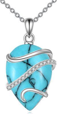 wholesale 925 Sterling Silver Natural Turquoise Gemstone Pendant Necklace with Chain for Women-turquoise