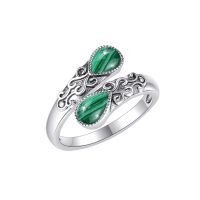 wholesale 925 Sterling Silver Open Adjustable Band Ring for Women Jewelry Gifts-Malachite