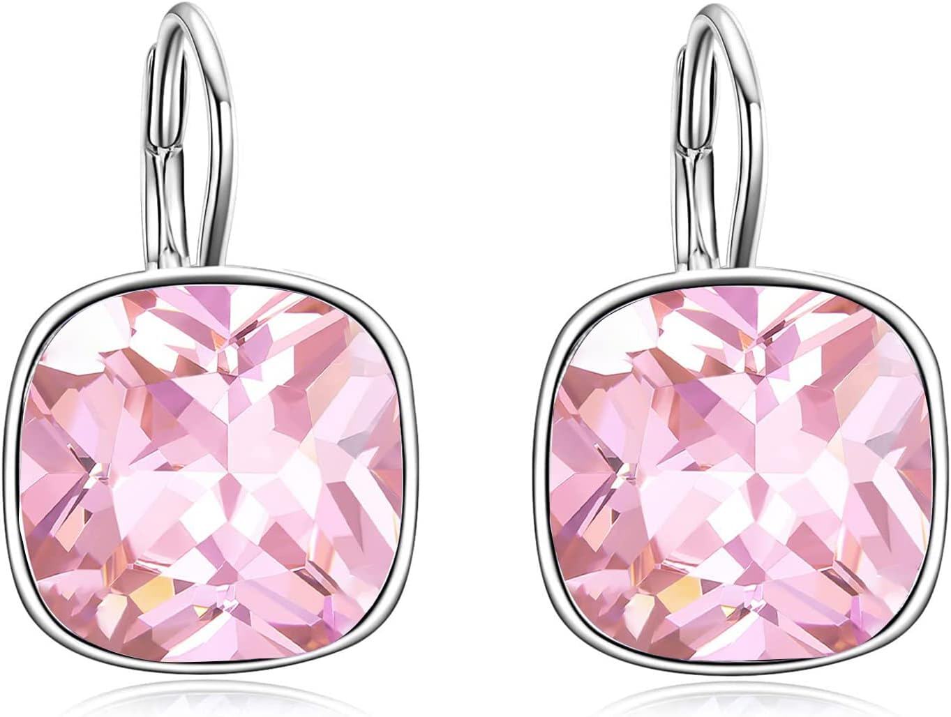 Sterling Silver Austrian Crystal Hypoallergenic Leverback Earrings Women s Gift-Pink