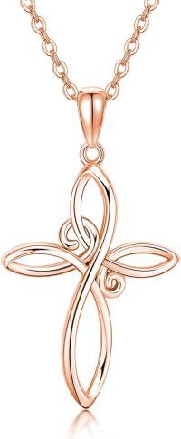 wholesale 14K Rose Gold Celtic Knot Cross Pendant Necklace for Women with Chain - Length: 37cm (Adjustable)-10K Rose Gold