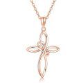 wholesale 14K Rose Gold Celtic Knot Cross Pendant Necklace for Women with Chain - Length: 37cm (Adjustable)-0-0