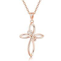 wholesale 14K Rose Gold Celtic Knot Cross Pendant Necklace for Women with Chain - Length: 37cm (Adjustable)-10K Rose Gold