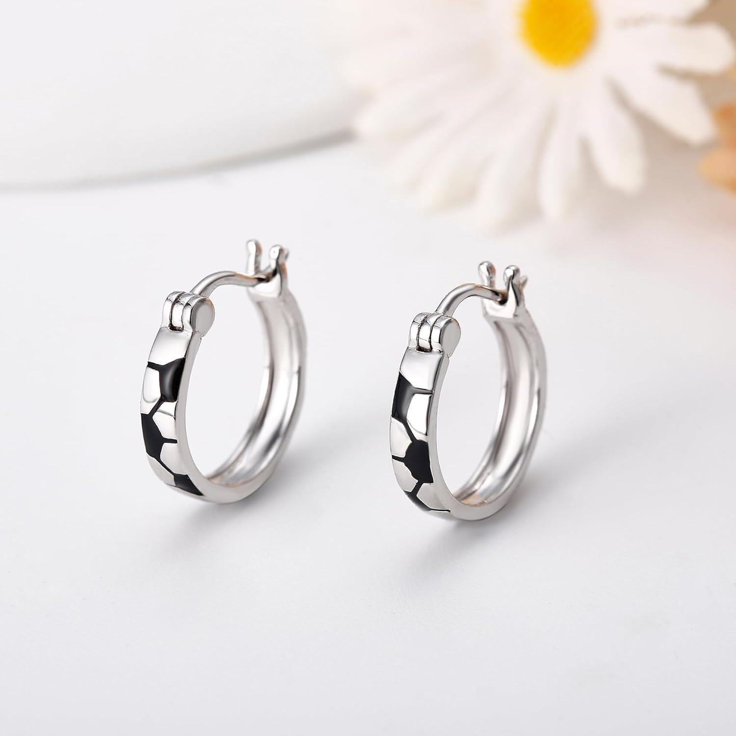 Sterling Silver Sports Hoop Earrings Baseball Soccer Huggie Earrings for Women Men-0-3