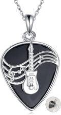 wholesale 925 Sterling Silver Guitar Note Music Pendant Necklace with Black Onyx Stone for Women and Men-0-0