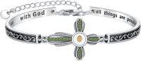 wholesale 925 Sterling Silver Mustard Seed Cross Bracelet with 12 Birthstones God All Things Possible Bangle Christian Jewelry Gift for Women-August