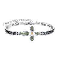 wholesale 925 Sterling Silver Cross Bracelet Wholesale With Pink Stones And Engraved Inspirational Message-August