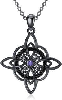 wholesale Black  Purple Stone Pentagram Pendant Witch's Knot Necklace Gothic s for Women-Triskelion