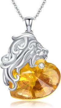 wholesale Sterling Silver Birthstone Zodiac Necklace 12 Constellation Heart Pendant-Leo - Birthstone Topaz Yellow