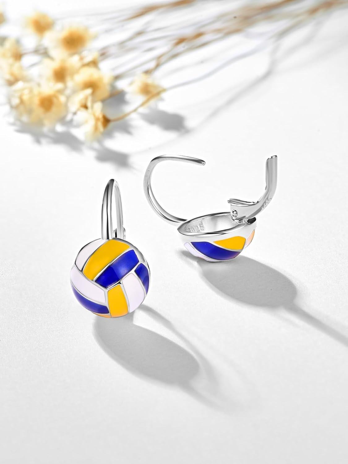  Sterling Silver Hypoallergenic Sports Ball Dangle Leverback Earrings for Women -0-2