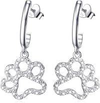 wholesale 925 Sterling Silver Dog Paw Print Cubic Zirconia Huggie Hoop Earrings for Women and Girls-Dangle Paw Earring