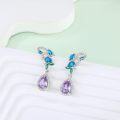wholesale 925 Sterling Silver Purple Blue Green Teardrop Gemstone Drop Earrings-0-4