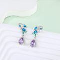 wholesale 925 Sterling Silver Purple Blue Green Teardrop Gemstone Drop Earrings-0-4