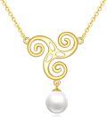 wholesale 14K Gold Swirl Design Freshwater Pearl Pendant Necklace Gift for Her-0-0