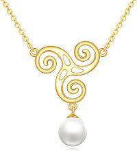 wholesale 14K Gold Swirl Design Freshwater Pearl Pendant Necklace Gift for Her-Trinity Celtic