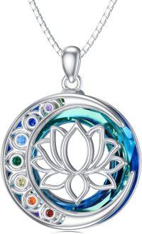 wholesale 925 Sterling Silver Lotus Flower 7 Chakras Crystals Pendant Necklaces for Women-Lotus