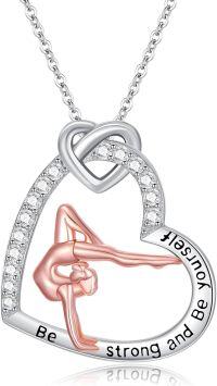wholesale 925 Sterling Silver Yoga Heart Pendant Necklace with Gymnastics Charm and Cubic Zirconia Stones for Women-Gymnastics