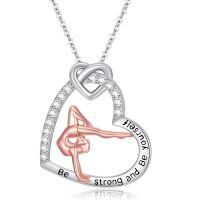 wholesale 925 Sterling Silver Yoga Heart Pendant Necklace with Gymnastics Charm and Cubic Zirconia Stones for Women-Gymnastics