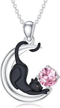 wholesale  Metal Stone Black Cat Moon Pendant Necklace Jewelry Gift for Women ( chars)-October