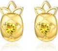 wholesale 925 Sterling Silver Yellow Crystal Fruit Stud Earrings 6mm Gold Plated-0-0