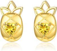 wholesale 925 Sterling Silver Yellow Crystal Fruit Stud Earrings 6mm Gold Plated-Pineapple