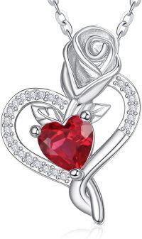 wholesale 925 Sterling Silver Birthstone Heart Pendant Necklace for Women-07-July