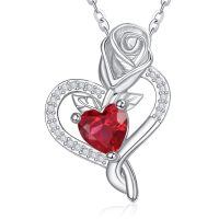 wholesale 925 Sterling Silver Birthstone Heart Pendant Necklace for Women-07-July
