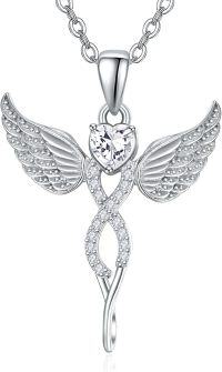 wholesale 925 Sterling Silver Angel Birthstone Necklace with 12 Crystal Gemstones for Women-04-Apr-Lab Created White Topaz