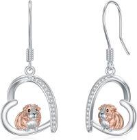 wholesale 925 Sterling Silver Heart-Shaped Guinea Pig Blue Opal Drop Earrings Gift for Women Girls-A-Guinea Pig Earrings