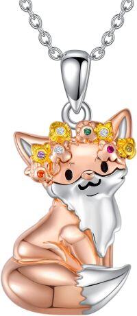 wholesale  Sterling Silver Birthstone Highland Cow Panda Fox Frog Koala Guinea Pig Elephant Necklace Gift -FOX