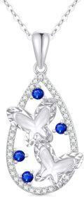 wholesale 14K Gold Plated 925 Sterling Silver Blue Crystal Butterfly Teardrop Pendant Necklace for Women - 16 + Extender Chain-0-0